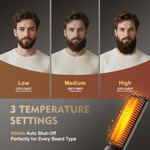 VIKICON Beard Straightener for Men, Mini Electric Beard Straightener, 30s Quick Heated Brush Comb, Ionic Hair Straightener for Styling Long and Short Beard