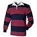 Front Row Sewn Stripe Long Sleeve Sports Rugby Polo Shirt (XL) (Burgundy/Navy)