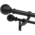 Hosmile Matte Black Double Drapery Rod with Round Finials, Double Curtain Rods 144-164 Inches, Decorative Double Window Rod, 1-Inch Front and 5/8 Inch Back Telescoping Double Rod Curtain Rod