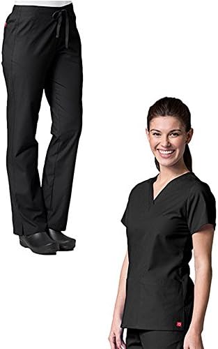 Red Panda V-Neck Two Pocket Top &amp; Half Elastic Pant Scrub Set (X-Large Tall, Black)