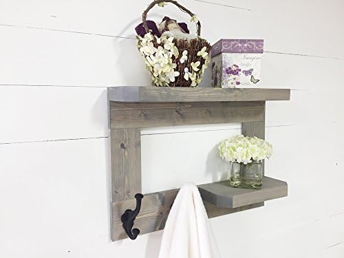 Rustic Wooden Bathroom Shelf Towel Rack by Mountain Creek Woodworks (Classic Gray)