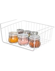 Smart Design Undershelf Storage Basket w/ Snug Fit Arms - Small - Steel Metal Frame - Rust Resistant Finish - Cabinet, Pantry, & Shelf Organization - Kitchen (12 x 5.5 Inch) [White]