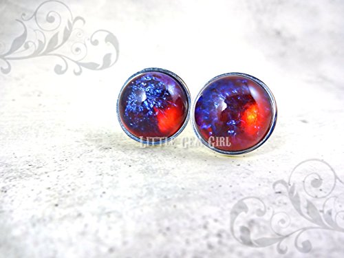 18mm Stainless Steel Mexican Opal Cuff Links Dragons Breath Cufflinks Red Blue Color Changing