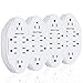 [4 Pack] BESTTEN 6-Outlet Grounded Wall Tap, Wall Mount Adapter Splitter, AC Multi-Plug Extension with 2 Wide Spaced Sockets, ETL Certified, White