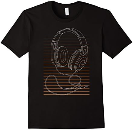 Men's Music DJ Shirt Headphones T-shirt Vintage Orange Gradient XL Black