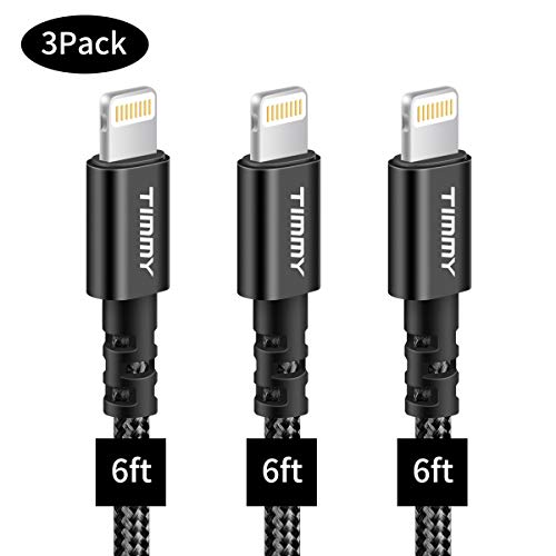 iPhone Cable,TIMMY iPhone Charging Cable 3PACK 6ft Nylon Braided iphone Charger Cable to USB Data Synchronization Cable Charger (BLACK)