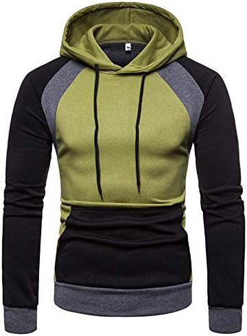 HETde Men's Long Sleeve Pullover Hoodies Hooded Sweatshirt Patchwork Top Casual Hoody with Pocket Solid Color Hoody