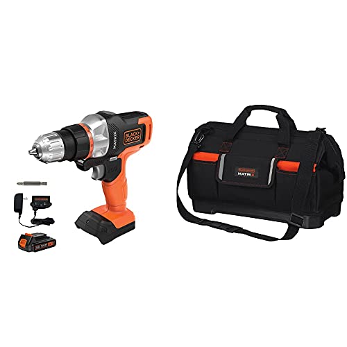 BLACK+DECKER 20V MAX Matrix Cordless Drill/Driver with Tool Tote Bag, Wide-Mouth (BDCDMT120C & BDCMTSB)