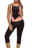 Dokotoo Womens Color Block Zipper Front Surfing Swim Suit 2pc Boy Leg Swimwear