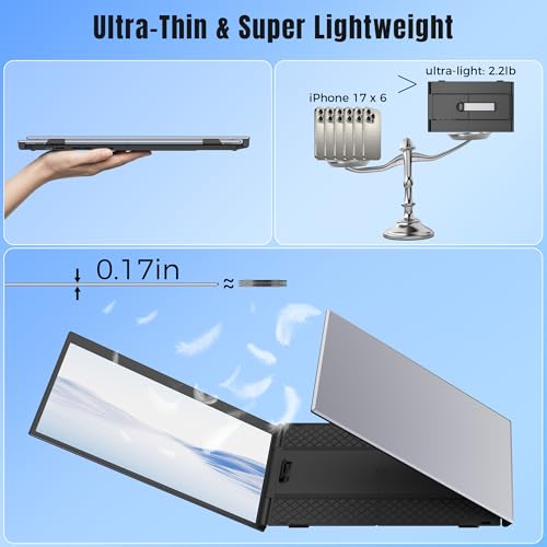 KEFEYA 14” Laptop Screen Extender, 100% sRGB FHD 1080P Portable Monitor for Laptop, Triple Screen Laptop Monitor Extender for 13–17.3" Laptops, Plug & Play for Windows/Mac/Android/Switch/PS5
