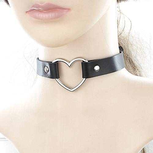 Daimay-2PCS-Collana-Girocollo-Cuore-Gotico-Lolita-Rivetto-Punk-Rock-in-Pelle-PU-Collare-Cosplay-Nero-Anni-90-Misura-Regolabile-Nero