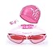 qiteng Swimming Goggles + Swim Cap + Case + Nose Clip + Ear Plugs Swim Goggles Anti Fog UV Protection for Adult Men Women Youth Kids Pink