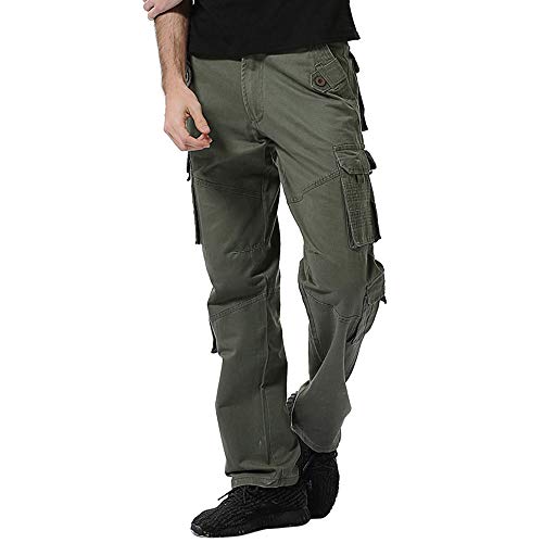 iYYVV Mens Fashion Casual Cotton Multi-Pocket Outdoors Work Trouser Cargo Long Pants