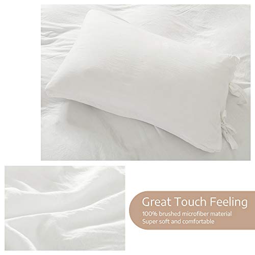 Duvet Cover Queen, 100% Washed Cotton, Linen Like Soft Breathable Durable Bedding Duvet Cover Set, 3-Pieces, Ultra Soft and Easy Care, Simple Style Home Bedding Set 2019 New（3-Piece, Queen, White） - Thumbnail 3