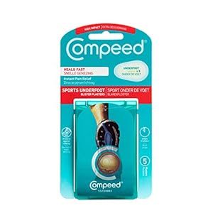 Compeed Underfoot Blister Plasters, 5 Hydrocolloid Plasters, Foot Treatment, Heal fast, Thicker Cushioning Zone, Dimensions: 4.0 cm x 6.6 cm