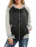 Meaneor Women's Long Sleeve Zip Up Short Bomber Jacket Baseball Coat Outwear