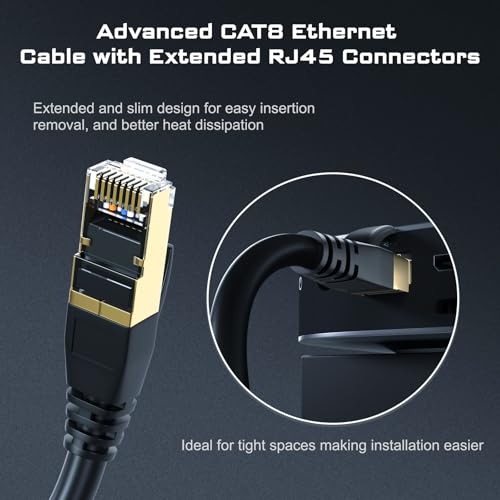 DbillionDa Cat 8 Ethernet Cable 40Gbps 2000MHz, 6FT Supports Cat7 Cat6 Cat5e Cat5, High-Speed RJ45 Cable, Heavy-Duty Indoor/Outdoor, Gold-Plated, Weatherproof & UV-Resistant for Gaming, PC, Router