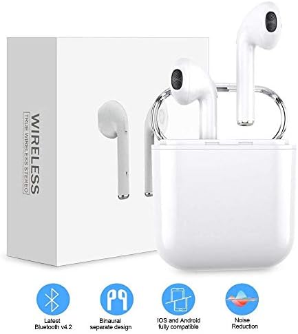 Bluetooth Headset, Wireless Headset Bilateral Call Bluetooth Headset 5.0in-Ear Earphones Stereo in-Ear Microphone Built-in Handsfree Headphones for Apple Airpods Android/iPhone (White)