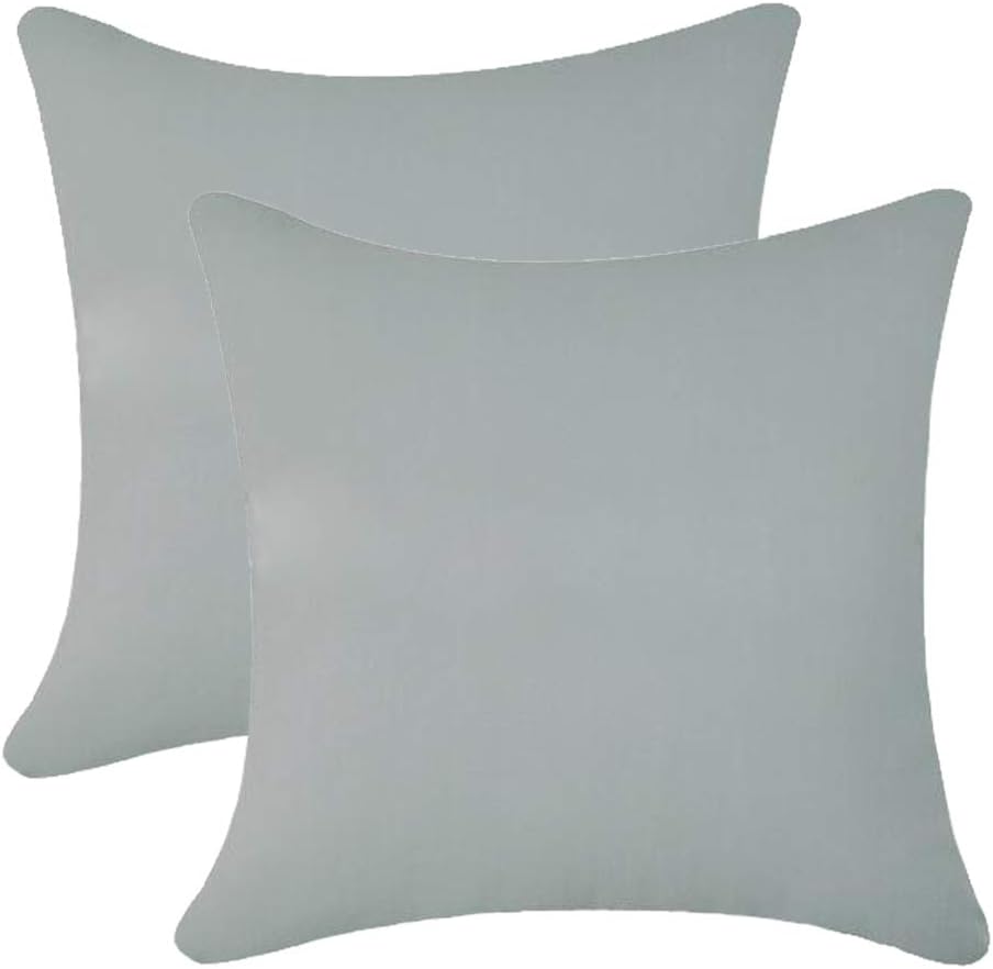 Pack of 2 Outdoor Waterproof Decorative Throw Pillow Cover Cushion Case for Garden Tent Park Farmhouse Polyester Both Sides Square 18 x 18 inches (Gray)