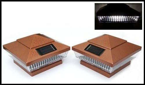 Atlantic Solars Solar Hammered Bronze Finish Post Deck Fence Cap Lights for 4 x 4 Wood Post with White LEDs and Vertical-Lined Clear Lens Green Natural Solar by Atlantic Solars Pack of 12