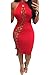 Merry21 Womem's Halter Criss Cross Bandage Hollow Out Cut Out Midi Dress Red M