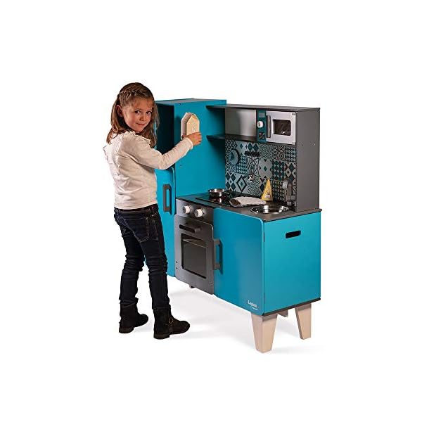 Janod - Wooden Play Kitchen Lagoon Maxi with Fridge and Microwave Oven - Pretend Play Toy Kitchen - 15 Accessories… – Bild 4