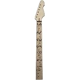 Foyarinal 22 Fret Electric Guitar Neck 25.5 inch Maple Wood Neck with Leaf Inlay Maple Fretboard, Bolt On Neck for Builds