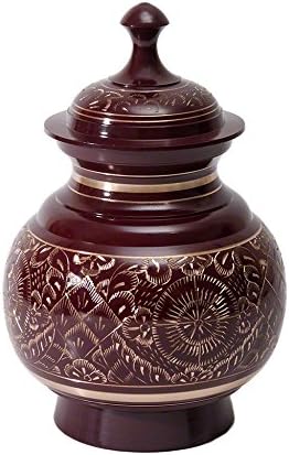 Burgundy Brass Engraved Series (Large) Memorial Pet Urn for Dogs, Cats and other pets Ashes