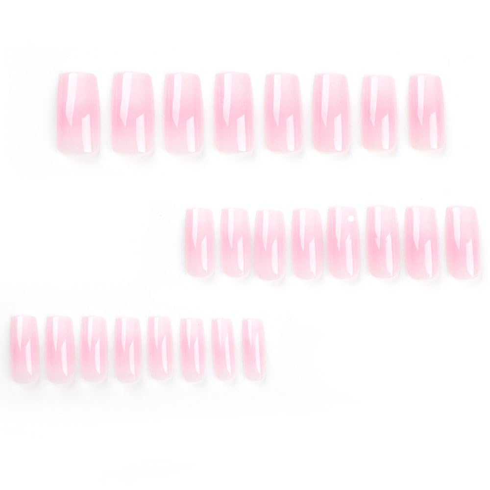 BAOYAALIN Press on Nails Medium Long Square Ombre Nude Pink White Fake Glue on Nails with Simple Design for Women Girls Full Cover Artificial Acrylic False Stick on Nail for Daily Wear Wedding 24Pcs - Image 2