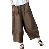 Aeneontrue Women's Casual Linen Wide Leg Pants Trousers with Elastic Waist