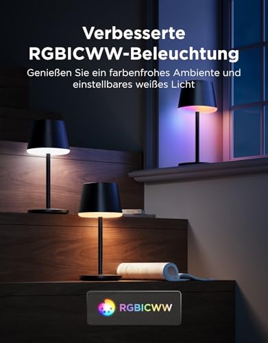 Govee Table Lamp Wireless Battery, RGBICWW Table Lamp Compatible with Matte Alexa, 500 lm Bedside Lamp Dimmable with 4800 mAh Rechargeable, 72 Scenes, 2700 K-6500 K for Living Room, Dining Room