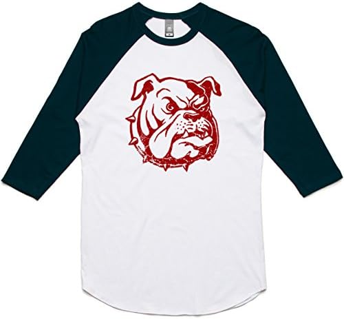 theIndie Bulldog Stencil (Red) 3/4-Sleeve Raglan Baseball T-Shirt, White / Navy, XL