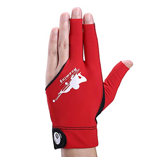 Roaming Quick-Dry Breathable Billiard Shooters Carom Pool Snooker Cue Sport Glove Fits on Left Hand (Red, L/XL)