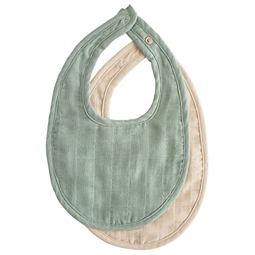 mushie Muslin Baby Bib | Soft Cotton for Infant Drips, Drools & Feedings | Adjustable Fit | 2 Pack