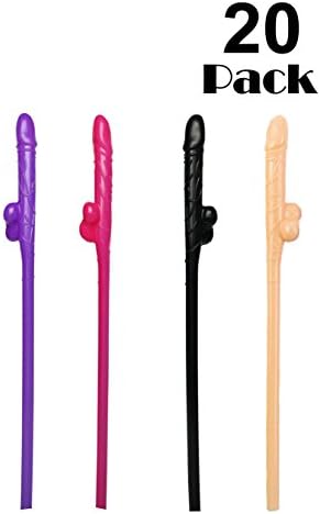 Tiny Johnson- Bachelorette Penis Straws, 20 PACK 4 colors dick straws