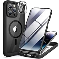 Miracase Glass Series Designed for iPhone 14 Pro Max Case 6.7 Inch, Upgrade Full-Body Magnetic Case with Built-in 9H Tempered Glass Screen Protector, with Camera Lens Protector, Magnetic Black