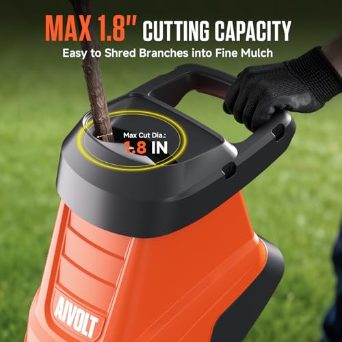AIVOLT Electric Wood Chipper Shredder 15-Amp, 1.8" Cutting Capacity with 12 Gal Anti-Blowout Collection Bag, 2 Extra SK5 Blades, 18:1 Mulching Ratio for Yard Waste, Composting & Garden Cleanup