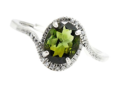1.56 Ct 6X8MM Natural Oval Green Tourmaline Gemstone 925 Sterling Silver Women's Ring