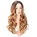 AISI QUEENS Long Curly Wavy Wigs for Women Ombre Brown Wigs Heat Resistant Synthetic Wig Natural Looking Party Wigs