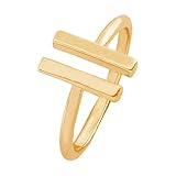 METTU Double T Adjustable Ring,Copper Plated Silver Open Ring for Girls