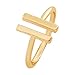 METTU Double T Adjustable Ring,Copper Plated Silver Open Ring for Girls