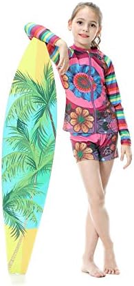 Girls Swimsuits Long Sleeve Swimming UV 50+ Sun Protection Two Piece Rash Guard Summmer Print Flower Sun Protection Suit