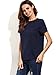 Romwe Women's Loose Short Sleeve Round Neck Solid Summer T-Shirt Tops Blouse Navy XS