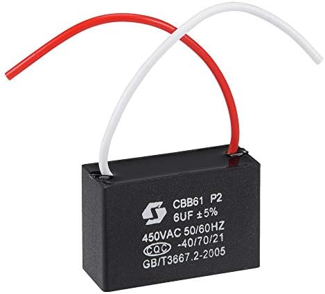 uxcell Ceiling Fan Capacitor CBB61 6uF 450V AC 2 Wires Metallized Polypropylene Film Capacitor 47x32x19mm for Electric Fan Pump Motor Generator: Home Improvement
