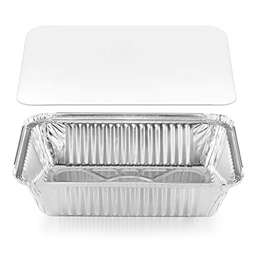 NYHI 50Pack Heavy Duty Disposable Aluminum Oblong Foil Pans with Lid Covers Recyclable Tin Food