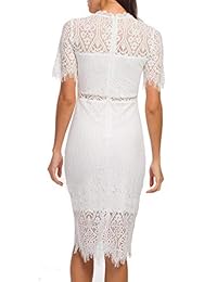 Vestido de encaje para dama, elegante, de manga corta, cuello alto, hasta la rodilla