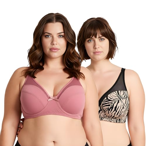 Curve Muse Minimizer Unlined Underwire Bra-2PK-Black/Gry,Brown-36DD at Amazon