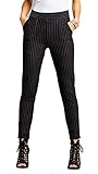 Women's Dress Pants - Slim and Bootcut - 7 Colors - by Conceited (Medium, Slim Pin Stripe Black)