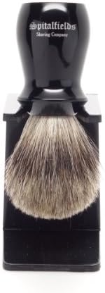 2017 Sale - Spitalfields Shaving Company 100% Pure Badger Bristle with Black Resin Handle Shaving Brush and FREE Acrylic Stand - Brick Lane - Black