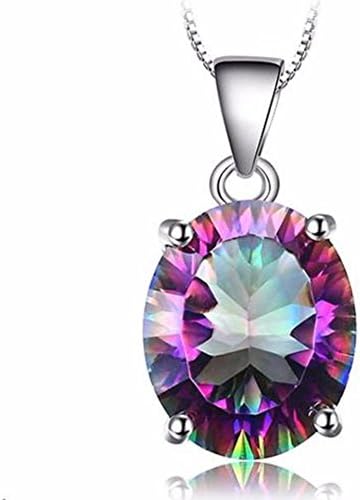 Splendid Oval 2.5Ct Rainbow Fire Mystic Created-Topaz 925 Sterling Silver Pendant Necklace
